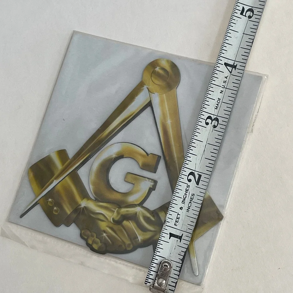 Freemason Masonic Square and Compass Handshake Gold Decal Sticker‎ 4 Inch